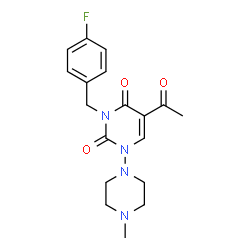 ChemSpider 2D Image | 5-Acetyl-3-(4-fluorobenzyl)-1-(4-methyl-1-piperazinyl)-2,4(1H,3H)-pyrimidinedione | C18H21FN4O3