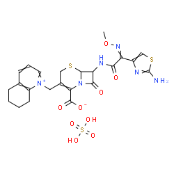ChemSpider 2D Image | 7-{[(2-Amino-1,3-thiazol-4-yl)(methoxyimino)acetyl]amino}-8-oxo-3-(5,6,7,8-tetrahydro-1-quinoliniumylmethyl)-5-thia-1-azabicyclo[4.2.0]oct-2-ene-2-carboxylate sulfate (1:1) | C23H26N6O9S3