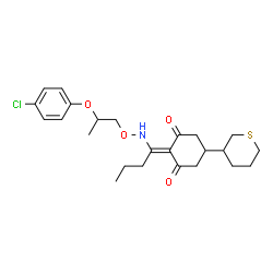 ChemSpider 2D Image | 2-(1-{[2-(4-Chlorophenoxy)propoxy]amino}butylidene)-5-(tetrahydro-2H-thiopyran-3-yl)-1,3-cyclohexanedione | C24H32ClNO4S