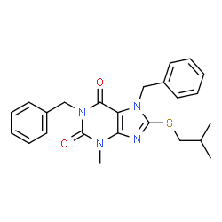 ChemSpider 2D Image | 1,7-Dibenzyl-8-(isobutylsulfanyl)-3-methyl-3,7-dihydro-1H-purine-2,6-dione | C24H26N4O2S