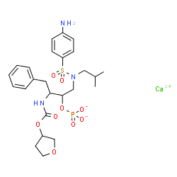 ChemSpider 2D Image | Calcium 1-{[(4-aminophenyl)sulfonyl](isobutyl)amino}-4-phenyl-3-{[(tetrahydro-3-furanyloxy)carbonyl]amino}-2-butanyl phosphate | C25H34CaN3O9PS