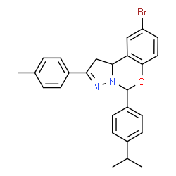 ChemSpider 2D Image | 9-Bromo-5-(4-isopropylphenyl)-2-(4-methylphenyl)-1,10b-dihydropyrazolo[1,5-c][1,3]benzoxazine | C26H25BrN2O