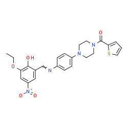 ChemSpider 2D Image | (4-{4-[(3-Ethoxy-2-hydroxy-5-nitrobenzylidene)amino]phenyl}-1-piperazinyl)(2-thienyl)methanone | C24H24N4O5S