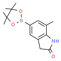 ChemSpider 2D Image | 7-methyl-5-(4,4,5,5-tetramethyl-1,3,2-dioxaborolan-2-yl)-2,3-dihydro-1H-indol-2-one | C15H20BNO3