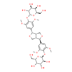 ChemSpider 2D Image | 4-{(1S,3aS,4R,6aS)-4-[4-(alpha-L-Galactopyranosyloxy)-3,5-dimethoxyphenyl]tetrahydro-1H,3H-furo[3,4-c]furan-1-yl}-2,6-dimethoxyphenyl alpha-D-galactopyranoside | C34H46O18