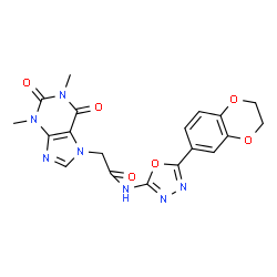 ChemSpider 2D Image | N-[5-(2,3-Dihydro-1,4-benzodioxin-6-yl)-1,3,4-oxadiazol-2-yl]-2-(1,3-dimethyl-2,6-dioxo-1,2,3,6-tetrahydro-7H-purin-7-yl)acetamide | C19H17N7O6