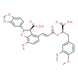 ChemSpider 2D Image | (2S,3S)-2-(1,3-Benzodioxol-5-yl)-4-{(1E)-3-[(1R)-1-carboxy-2-(3,4-dimethoxyphenyl)ethoxy]-3-oxo-1-propen-1-yl}-7-methoxy-2,3-dihydro-1-benzofuran-3-carboxylic acid | C31H28O12