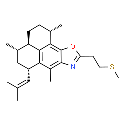 ChemSpider 2D Image | (1S,3aR,4S,6S)-1,4,7-Trimethyl-6-(2-methyl-1-propen-1-yl)-9-[2-(methylsulfanyl)ethyl]-2,3,3a,4,5,6-hexahydro-1H-phenaleno[2,1-d][1,3]oxazole | C24H33NOS