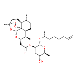 ChemSpider 2D Image | (2R)-7-Octen-2-yl 3,6-dideoxy-2-O-{[(1R,4S,5R,8S,9R,10R,12R,13R)-1,5,9-trimethyl-11,14,15,16-tetraoxatetracyclo[10.3.1.0~4,13~.0~8,13~]hexadec-10-yl]acetyl}-alpha-L-arabino-hexopyranoside | C31H50O9