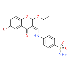 ChemSpider 2D Image | 4-{[(Z)-(6-Bromo-2-ethoxy-4-oxo-2H-chromen-3(4H)-ylidene)methyl]amino}benzenesulfonamide | C18H17BrN2O5S