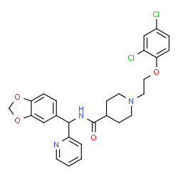 ChemSpider 2D Image | N-[1,3-Benzodioxol-5-yl(2-pyridinyl)methyl]-1-[2-(2,4-dichlorophenoxy)ethyl]-4-piperidinecarboxamide | C27H27Cl2N3O4
