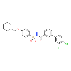 ChemSpider 2D Image | 3',4'-Dichloro-N-{[4-(cyclohexylmethoxy)phenyl]sulfonyl}-3-biphenylcarboxamide | C26H25Cl2NO4S