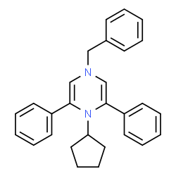 ChemSpider 2D Image | 4-Benzyl-1-cyclopentyl-2,6-diphenyl-1,4-dihydropyrazine | C28H28N2