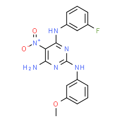 ChemSpider 2D Image | N~4~-(3-Fluorophenyl)-N~2~-(3-methoxyphenyl)-5-nitro-2,4,6-pyrimidinetriamine | C17H15FN6O3