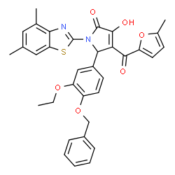 ChemSpider 2D Image | 5-[4-(Benzyloxy)-3-ethoxyphenyl]-1-(4,6-dimethyl-1,3-benzothiazol-2-yl)-3-hydroxy-4-(5-methyl-2-furoyl)-1,5-dihydro-2H-pyrrol-2-one | C34H30N2O6S