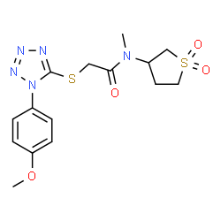 ChemSpider 2D Image | N-(1,1-Dioxidotetrahydro-3-thiophenyl)-2-{[1-(4-methoxyphenyl)-1H-tetrazol-5-yl]sulfanyl}-N-methylacetamide | C15H19N5O4S2