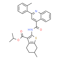 ChemSpider 2D Image | Isopropyl 6-methyl-2-({[2-(2-methylphenyl)-4-quinolinyl]carbonyl}amino)-4,5,6,7-tetrahydro-1-benzothiophene-3-carboxylate | C30H30N2O3S