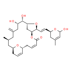 ChemSpider 2D Image | (1R,3Z,7S,8S,10R,11S,12S,16S,18R)-11,12-Dihydroxy-8-{(E)-2-[(2S)-6-hydroxy-4-methyl-3,6-dihydro-2H-pyran-2-yl]vinyl}-16-methyl-14-methylene-6,9,22-trioxatricyclo[16.3.1.1~7,10~]tricosa-3,20-dien-5-one | C30H42O8