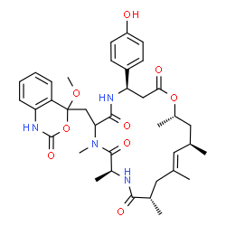ChemSpider 2D Image | (4R,10S,13S,15E,17R,19S)-4-(4-Hydroxyphenyl)-7-[(4-methoxy-2-oxo-1,4-dihydro-2H-3,1-benzoxazin-4-yl)methyl]-8,10,13,15,17,19-hexamethyl-1-oxa-5,8,11-triazacyclononadec-15-ene-2,6,9,12-tetrone | C37H48N4O9