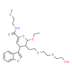 ChemSpider 2D Image | 4-(1-Benzofuran-3-yl)-2-ethoxy-3-{2-[2-(2-hydroxyethoxy)ethoxy]ethyl}-N-(2-methoxyethyl)-3,4-dihydro-2H-pyran-6-carboxamide | C25H35NO8