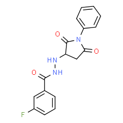 ChemSpider 2D Image | N'-(2,5-Dioxo-1-phenyl-3-pyrrolidinyl)-3-fluorobenzohydrazide | C17H14FN3O3