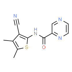 ChemSpider 2D Image | N-(3-Cyano-4,5-dimethyl-2-thienyl)-2-pyrazinecarboxamide | C12H10N4OS