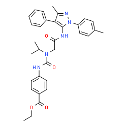 ChemSpider 2D Image | Ethyl 4-{[isopropyl(2-{[3-methyl-1-(4-methylphenyl)-4-phenyl-1H-pyrazol-5-yl]amino}-2-oxoethyl)carbamoyl]amino}benzoate | C32H35N5O4