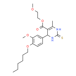 ChemSpider 2D Image | 2-Methoxyethyl 4-[4-(hexyloxy)-3-methoxyphenyl]-6-methyl-2-thioxo-1,2,3,4-tetrahydro-5-pyrimidinecarboxylate | C22H32N2O5S