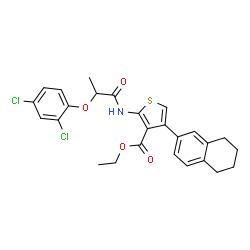 ChemSpider 2D Image | Ethyl 2-{[2-(2,4-dichlorophenoxy)propanoyl]amino}-4-(5,6,7,8-tetrahydro-2-naphthalenyl)-3-thiophenecarboxylate | C26H25Cl2NO4S