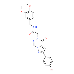 ChemSpider 2D Image | 2-[2-(4-Bromophenyl)-4-oxopyrazolo[1,5-d][1,2,4]triazin-5(4H)-yl]-N-(3,4-dimethoxybenzyl)acetamide | C22H20BrN5O4