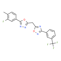 ChemSpider 2D Image | 5-{[5-(3-Fluoro-4-methylphenyl)-1,3,4-oxadiazol-2-yl]methyl}-3-[3-(trifluoromethyl)phenyl]-1,2,4-oxadiazole | C19H12F4N4O2