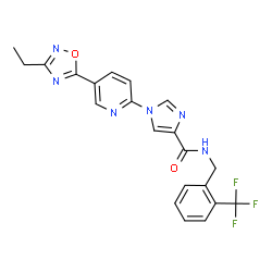 ChemSpider 2D Image | 1-[5-(3-Ethyl-1,2,4-oxadiazol-5-yl)-2-pyridinyl]-N-[2-(trifluoromethyl)benzyl]-1H-imidazole-4-carboxamide | C21H17F3N6O2
