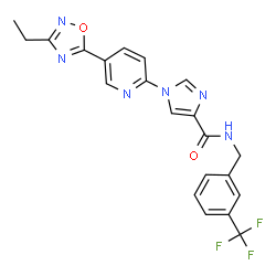 ChemSpider 2D Image | 1-[5-(3-Ethyl-1,2,4-oxadiazol-5-yl)-2-pyridinyl]-N-[3-(trifluoromethyl)benzyl]-1H-imidazole-4-carboxamide | C21H17F3N6O2