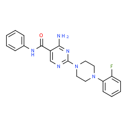 ChemSpider 2D Image | 4-Amino-2-[4-(2-fluorophenyl)-1-piperazinyl]-N-phenyl-5-pyrimidinecarboxamide | C21H21FN6O