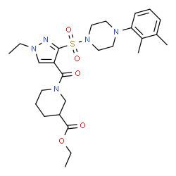 ChemSpider 2D Image | Ethyl 1-[(3-{[4-(2,3-dimethylphenyl)-1-piperazinyl]sulfonyl}-1-ethyl-1H-pyrazol-4-yl)carbonyl]-3-piperidinecarboxylate | C26H37N5O5S
