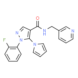 ChemSpider 2D Image | 1-(2-Fluorophenyl)-N-(3-pyridinylmethyl)-5-(1H-pyrrol-1-yl)-1H-pyrazole-4-carboxamide | C20H16FN5O