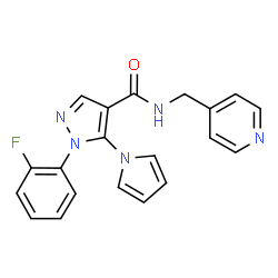 ChemSpider 2D Image | 1-(2-Fluorophenyl)-N-(4-pyridinylmethyl)-5-(1H-pyrrol-1-yl)-1H-pyrazole-4-carboxamide | C20H16FN5O