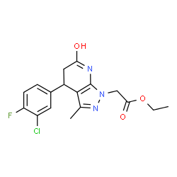 ChemSpider 2D Image | Ethyl [4-(3-chloro-4-fluorophenyl)-3-methyl-6-oxo-4,5,6,7-tetrahydro-1H-pyrazolo[3,4-b]pyridin-1-yl]acetate | C17H17ClFN3O3