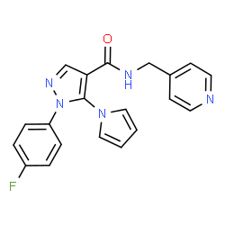 ChemSpider 2D Image | 1-(4-Fluorophenyl)-N-(4-pyridinylmethyl)-5-(1H-pyrrol-1-yl)-1H-pyrazole-4-carboxamide | C20H16FN5O