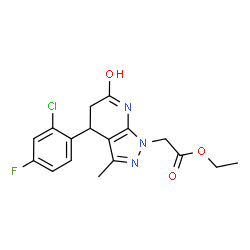 ChemSpider 2D Image | Ethyl [4-(2-chloro-4-fluorophenyl)-3-methyl-6-oxo-4,5,6,7-tetrahydro-1H-pyrazolo[3,4-b]pyridin-1-yl]acetate | C17H17ClFN3O3