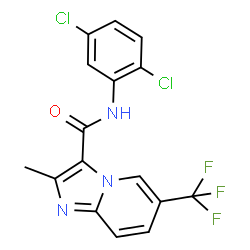 ChemSpider 2D Image | N-(2,5-Dichlorophenyl)-2-methyl-6-(trifluoromethyl)imidazo[1,2-a]pyridine-3-carboxamide | C16H10Cl2F3N3O