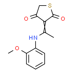 ChemSpider 2D Image | 3-{1-[(2-Methoxyphenyl)amino]ethylidene}-2,4(3H,5H)-thiophenedione | C13H13NO3S