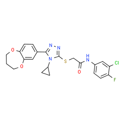 ChemSpider 2D Image | N-(3-Chloro-4-fluorophenyl)-2-{[4-cyclopropyl-5-(3,4-dihydro-2H-1,5-benzodioxepin-7-yl)-4H-1,2,4-triazol-3-yl]sulfanyl}acetamide | C22H20ClFN4O3S