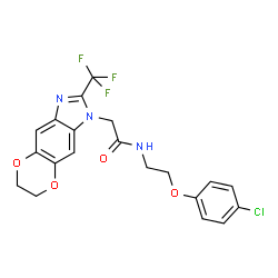 ChemSpider 2D Image | N-[2-(4-Chlorophenoxy)ethyl]-2-[2-(trifluoromethyl)-6,7-dihydro-1H-[1,4]dioxino[2,3-f]benzimidazol-1-yl]acetamide | C20H17ClF3N3O4