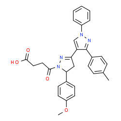 ChemSpider 2D Image | 4-[5-(4-Methoxyphenyl)-3'-(4-methylphenyl)-1'-phenyl-4,5-dihydro-1H,1'H-3,4'-bipyrazol-1-yl]-4-oxobutanoic acid | C30H28N4O4