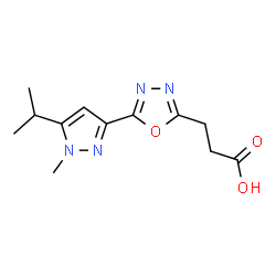 ChemSpider 2D Image | 3-[5-(5-Isopropyl-1-methyl-1H-pyrazol-3-yl)-1,3,4-oxadiazol-2-yl]propanoic acid | C12H16N4O3