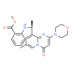 ChemSpider 2D Image | Methyl 2-({(1S)-1-[7-methyl-2-(4-morpholinyl)-4-oxo-4H-pyrido[1,2-a]pyrimidin-9-yl]ethyl}amino)benzoate | C23H26N4O4