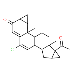 ChemSpider 2D Image | 5b-Acetyl-9-chloro-3b,5a-dimethyl-2a,3,3a,3b,3c,4,5,5a,5b,6,6a,7,7a,7b-tetradecahydro-2H-cyclopropa[3,4]cyclopenta[1,2-a]cyclopropa[g]phenanthren-2-one | C23H27ClO2