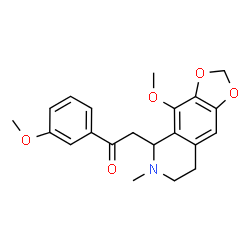 ChemSpider 2D Image | 2-(4-Methoxy-6-methyl-5,6,7,8-tetrahydro[1,3]dioxolo[4,5-g]isoquinolin-5-yl)-1-(3-methoxyphenyl)ethanone | C21H23NO5