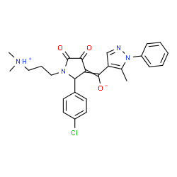 ChemSpider 2D Image | {2-(4-Chlorophenyl)-1-[3-(dimethylammonio)propyl]-4,5-dioxo-3-pyrrolidinylidene}(5-methyl-1-phenyl-1H-pyrazol-4-yl)methanolate | C26H27ClN4O3